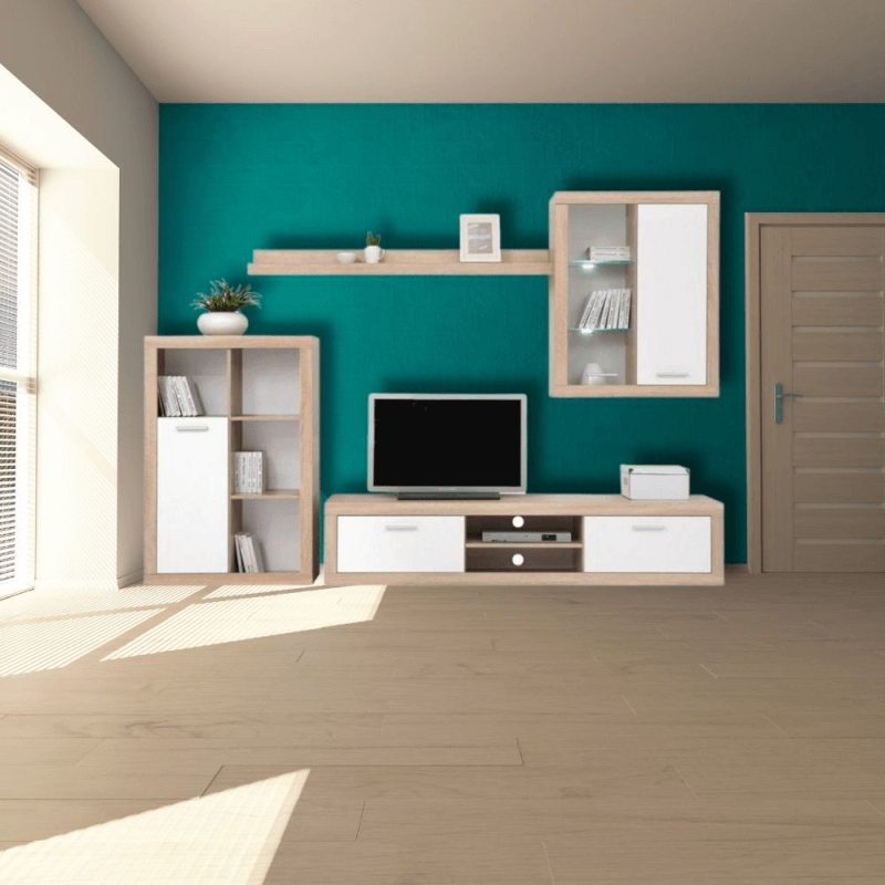 Modernes Wohnzimmer Sunset Eiche sonoma und weiß
