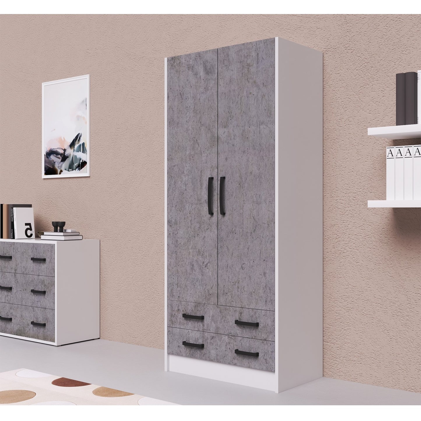 2-türiger Kleiderschrank mit Schubladen H.210