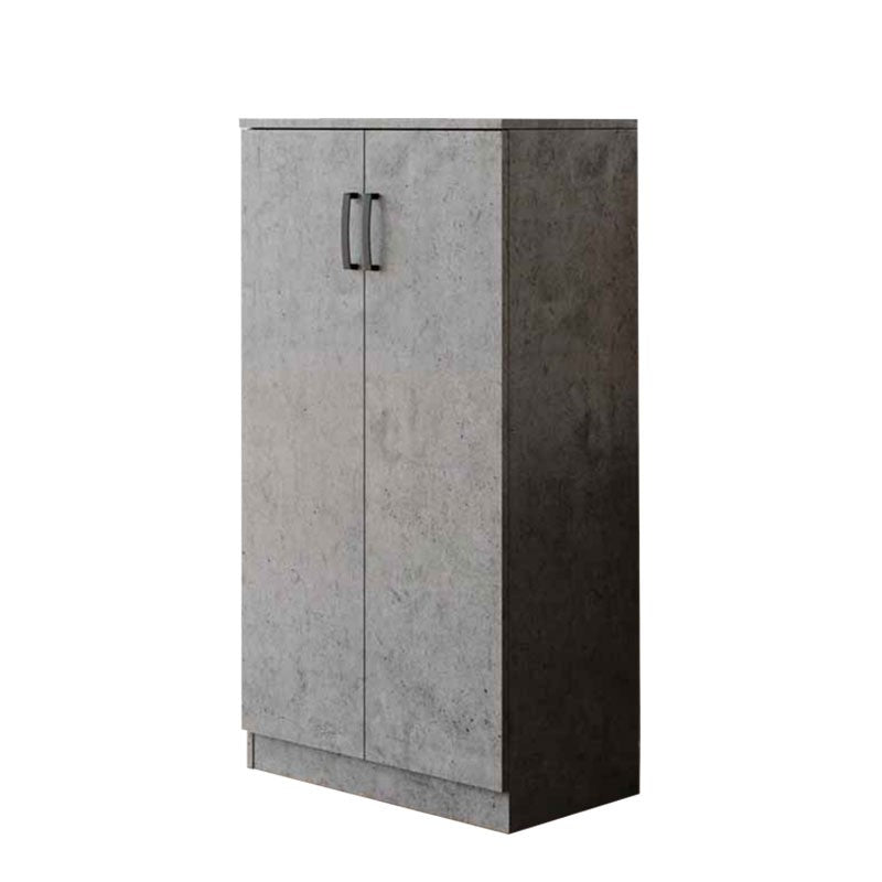 Mehrzweck-Schuhschrank aus zementgrauem Melaminholz, 2 Türen, H130 x 71 x 38 cm