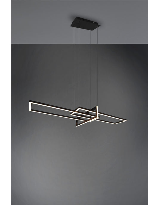 Salinas Pendelleuchte 3 rechteckige LEDs 34 W Schwarz L110 cm Dimmbare Trio-Beleuchtung