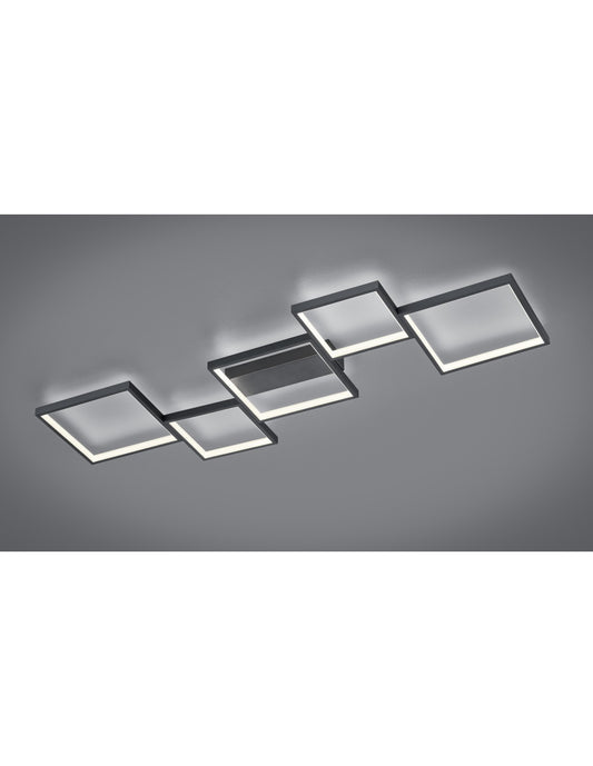 Sorrento 5 quadratische LED-Deckenleuchte L120 cm Schwarz Trio Lighting