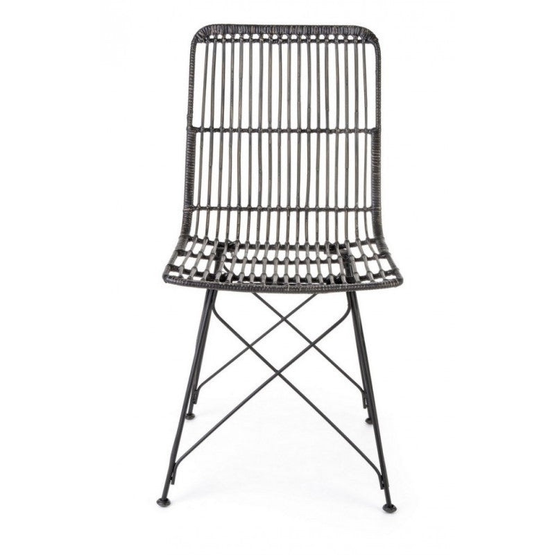 Stuhl im modernen Stil aus Stahl und Kubu Schwarz LUCILA 45x55x h85 cm