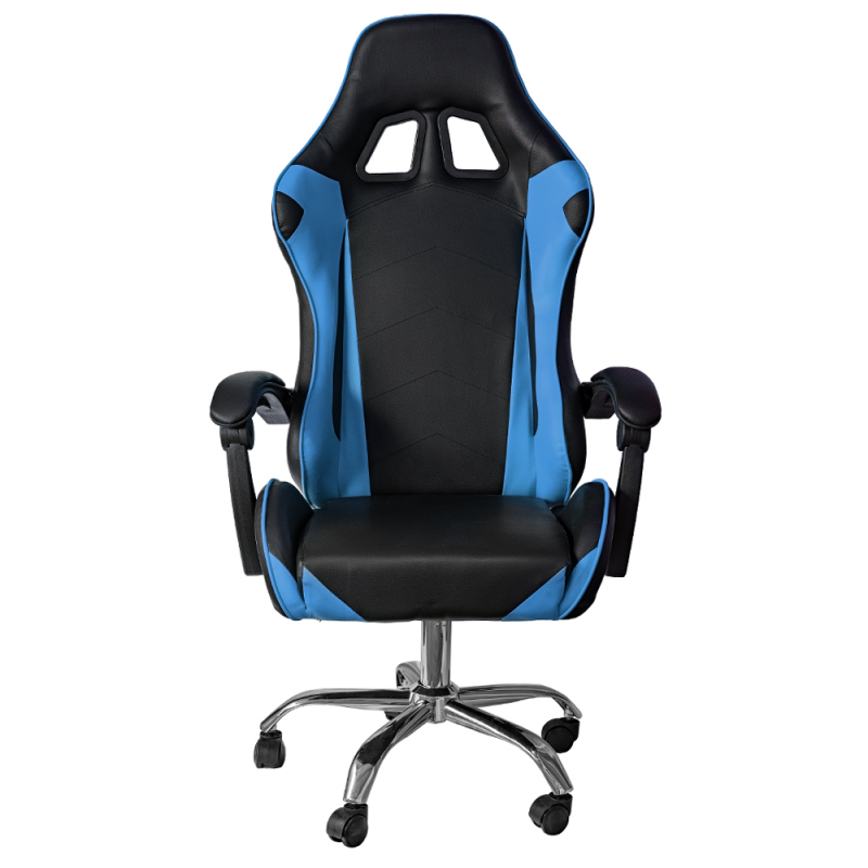 Liegender Büro-Gaming-Stuhl aus Öko-Leder in Blau und Schwarz, 64 x 53 x 123–133 cm