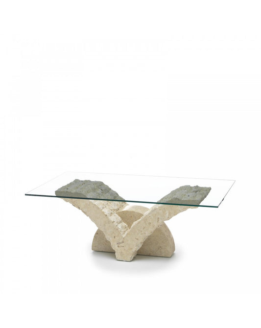 Transparent-beiger Couchtisch 70 cm x 120 cm H. 40 cm