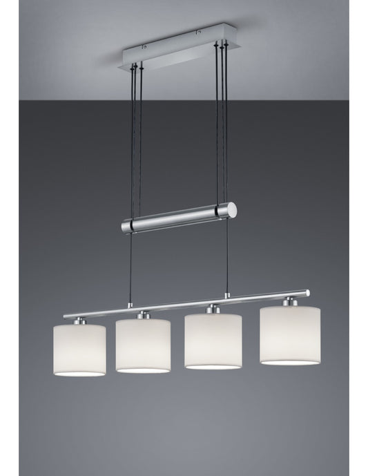 Garda Nichel Suspension 4 Lampenschirme aus weißem Stoff L77 cm Trio Lighting