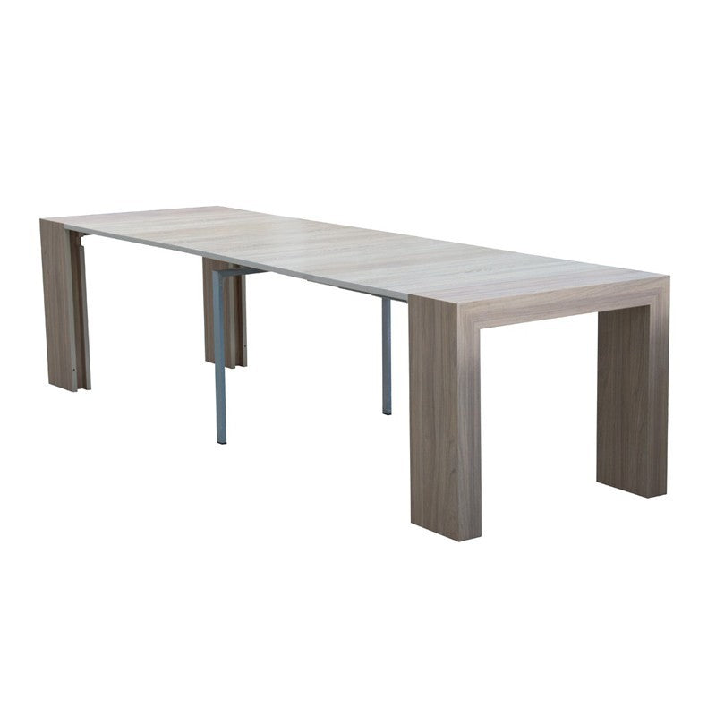 Ausziehbarer Konsolentisch mit klappbarer Struktur, Ulmenoptik, 90x50-300 cm