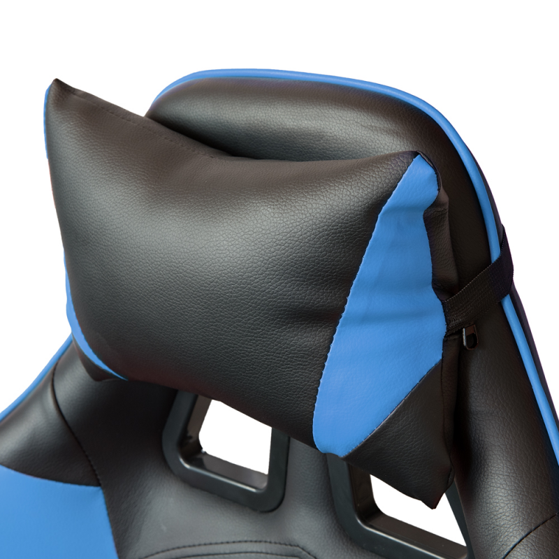 Liegender Büro-Gaming-Stuhl aus Öko-Leder in Blau und Schwarz, 64 x 53 x 123–133 cm