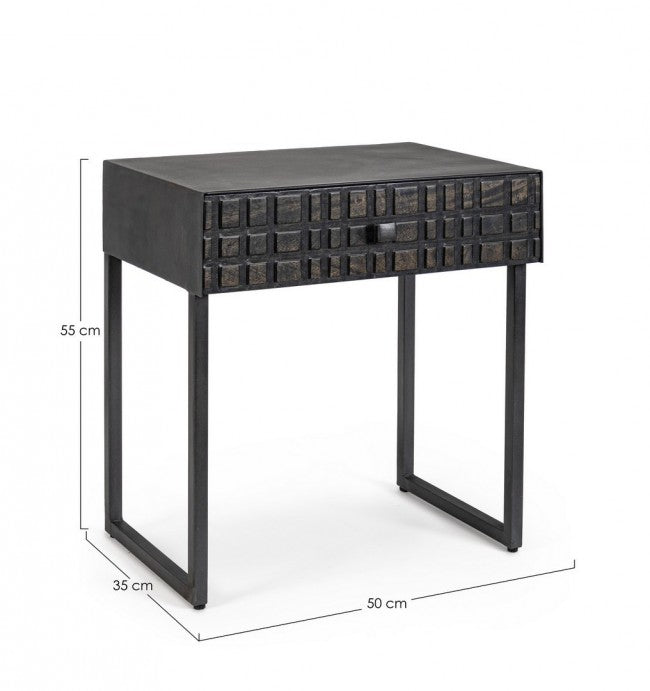 Schwarzer Couchtisch 1 Holzschublade im Industriestil 50x35x55