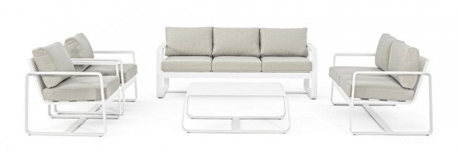 MERRIGAN Outdoor-Couchtisch aus weißem Aluminium, 105 x 62 x 38 cm