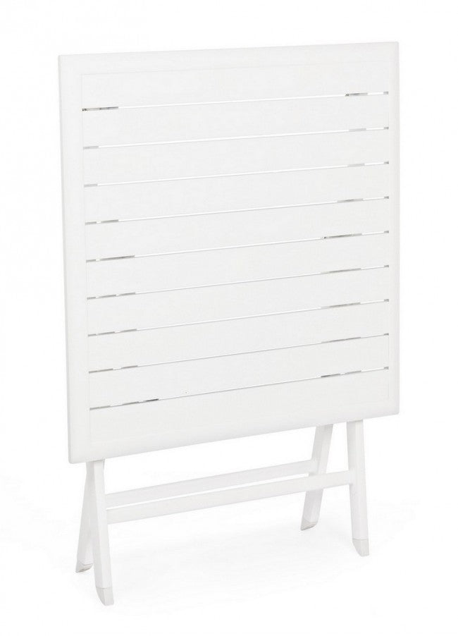 ELIN Klapptisch für den Außenbereich aus weißem Aluminium, 70 x 70 x 71 cm
