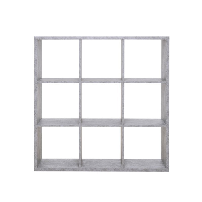 Cube-Bücherregal mit 9 Fächern in Betonfarbe, 107 x 33 x H. 107 cm