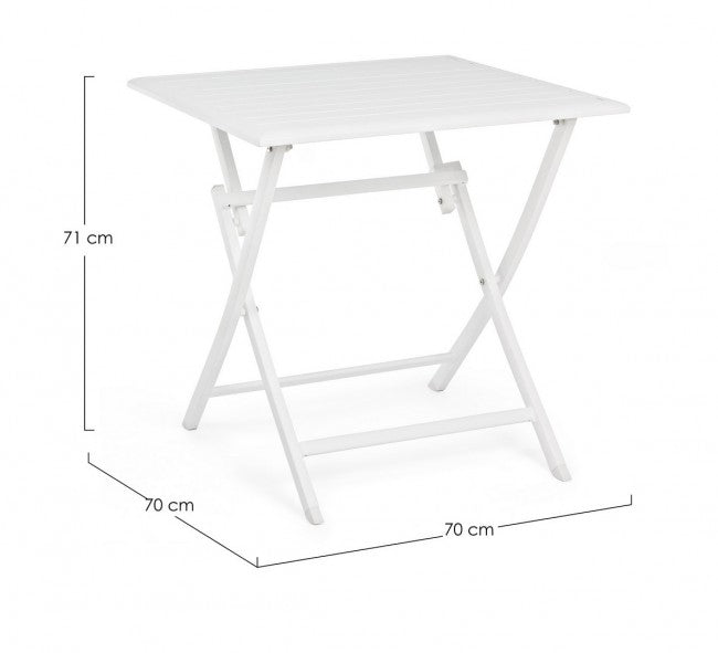 ELIN Klapptisch für den Außenbereich aus weißem Aluminium, 70 x 70 x 71 cm