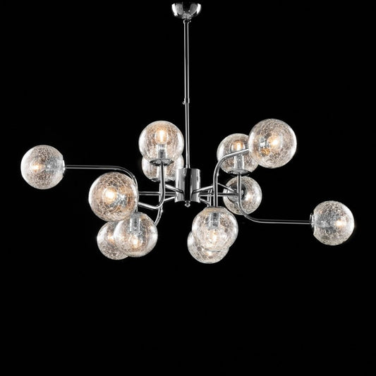 Moderner Kronleuchter aus poliertem Chromeisen, 12 Lichter, 105 cm