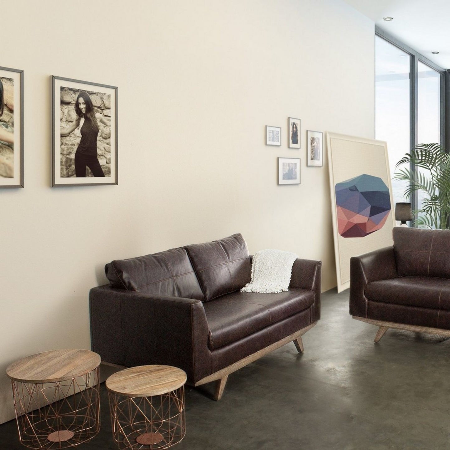 Set aus 2 Couchtischen mit Behälter und Kupfergeflecht