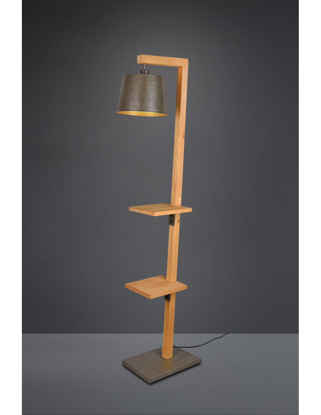 Vintage Stehlampe Holzregale Lampenschirm Nickel Rodrigo Trio Beleuchtung