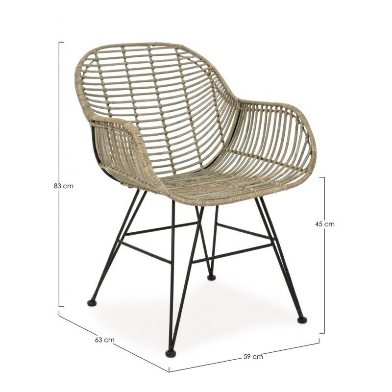 Raquel-Stuhl mit Armlehnen aus Naturfasern