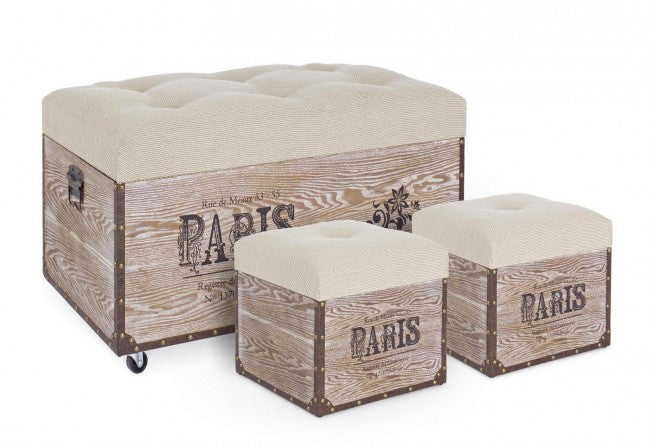 Set mit 3 Sitzpuffs aus beigem MDF TAVEL PARIS
