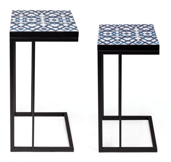 Set mit 2 Couchtischen NEAPOLIS aus Stahl mit MDF-Platte, verziert mit Aufdruck, 62,5 x 56 cm