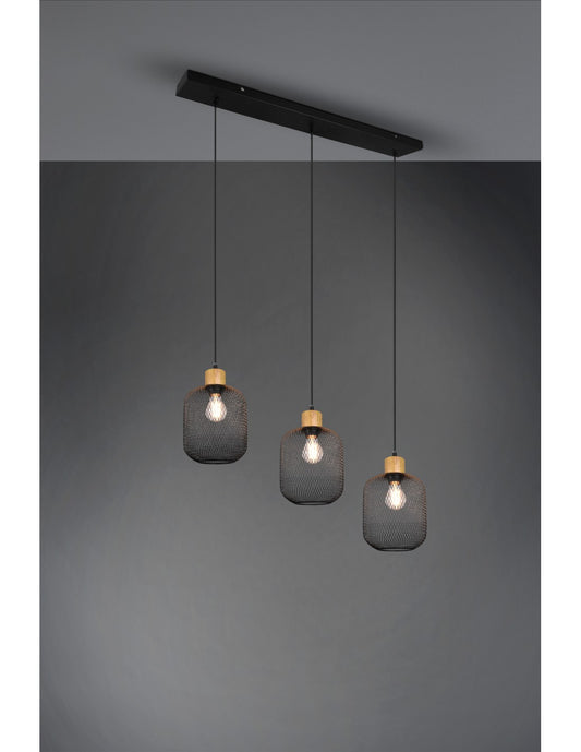Calimero 3xE27 Hängeleuchte aus schwarzem Metallgeflecht, L80 cm, Trio-Beleuchtung
