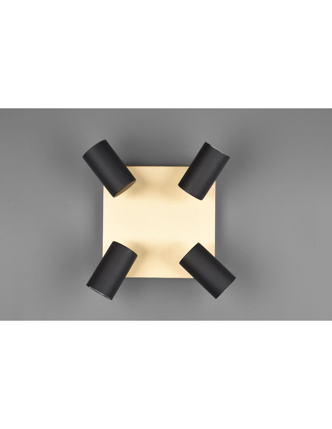 Marley Spotlight Gold Square Plate 4 verstellbare schwarze zylindrische Spots Trio Lighting