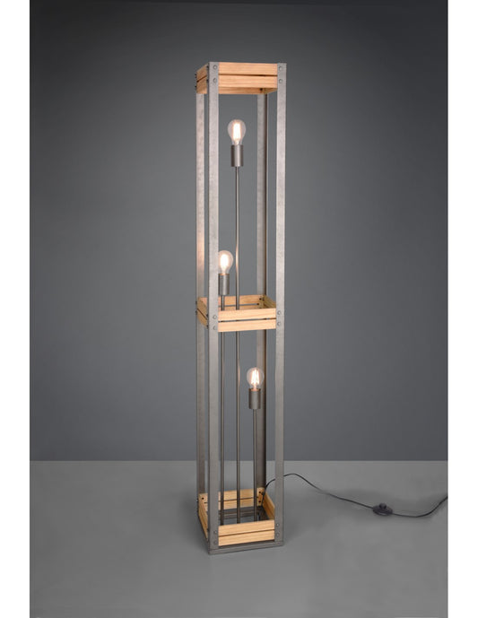 Stehleuchte Vintage Rustikal Naturholz Khan Antik Nickel H153 cm Trio Lighting