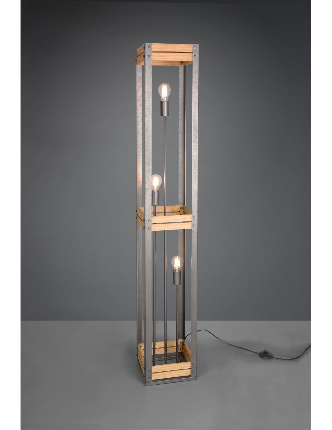 Stehleuchte Vintage Rustikal Naturholz Khan Antik Nickel H153 cm Trio Lighting