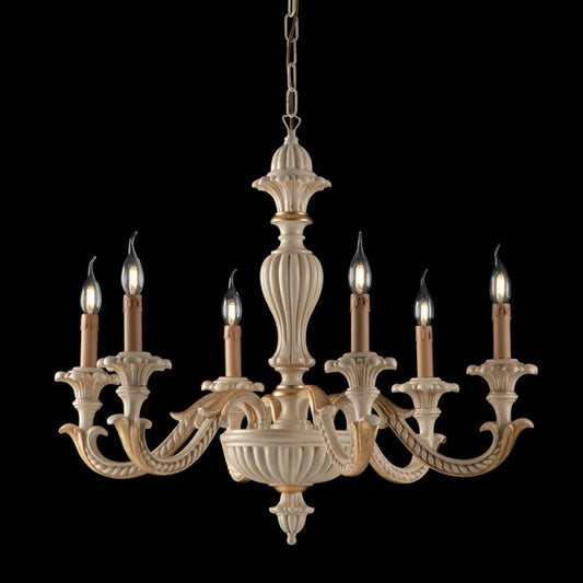 Kronleuchter aus Holz und Zellstoff Elfenbein und Blattgold 6 Lichter