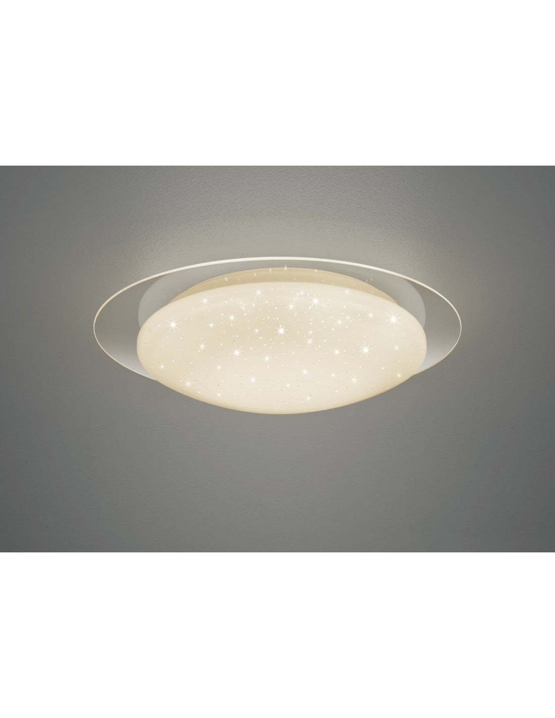 Moderne dimmbare LED-Deckenleuchte mit Glitzer-Stern-Effekt, Frodo, Weiß, Ø48 cm, Trio-Beleuchtung