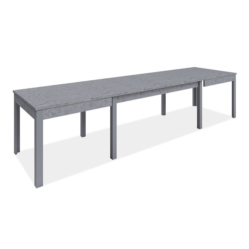 Ausziehbarer Tisch aus zementgrauem Melaminholz 160-320x90 cm