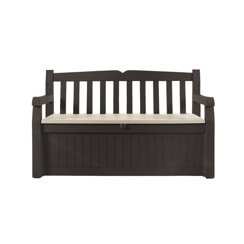 Resin Bank mit Holzoptik Finish, braun mit beigem Sitz 140x60xh.84 cm