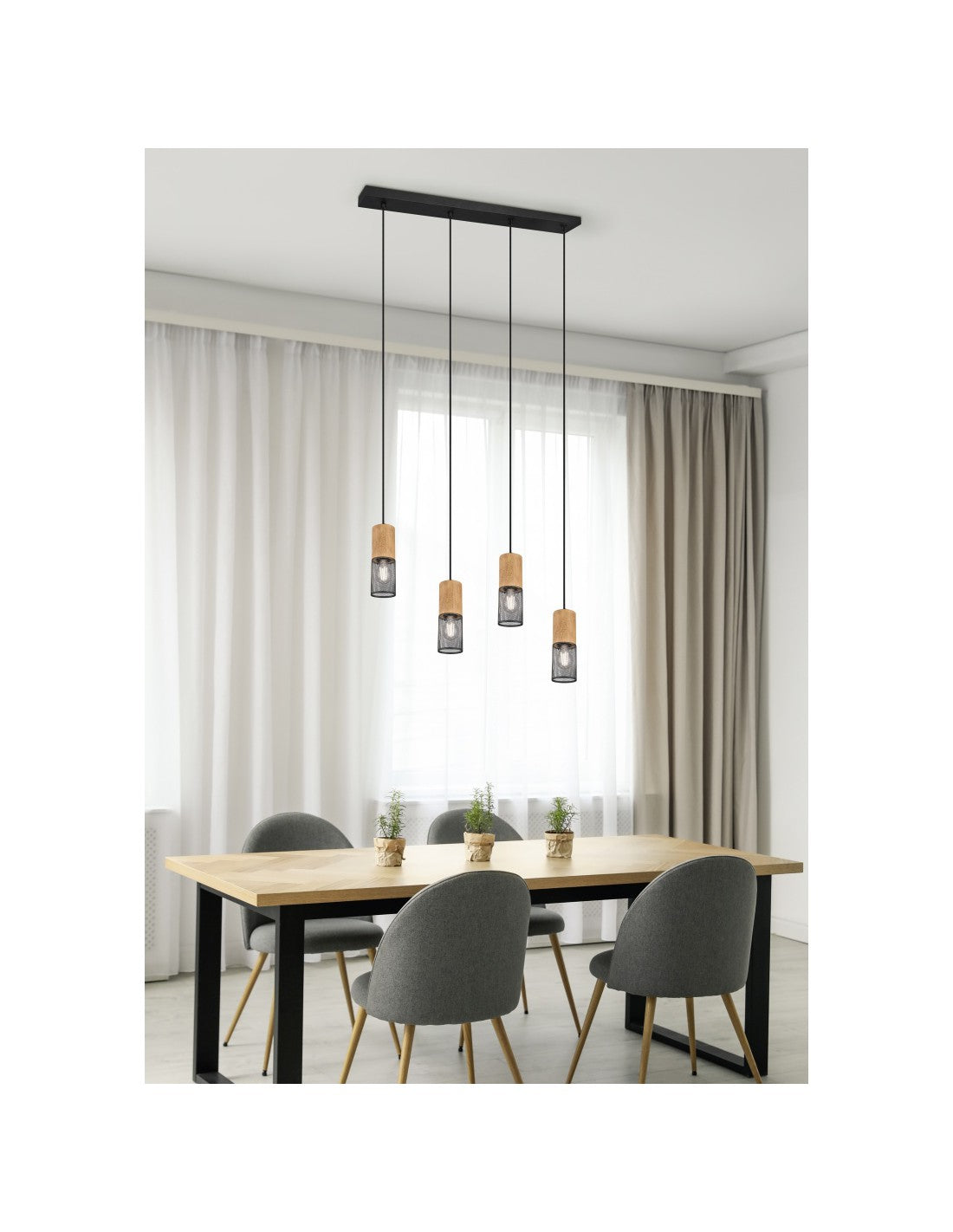 Tosh Blasensuspension 4xE27 Holz und Gatte Metallica L65 cm Trio Lighting