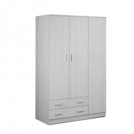 Eukalyptusholz-Kleiderschrank mit drei Türen und zwei Schubladen, 115 x 52 x 182 cm