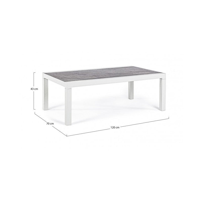 KLEDI LUNAR Couchtisch für den Außenbereich aus weißem Aluminium, 120 x 70 x 43 cm