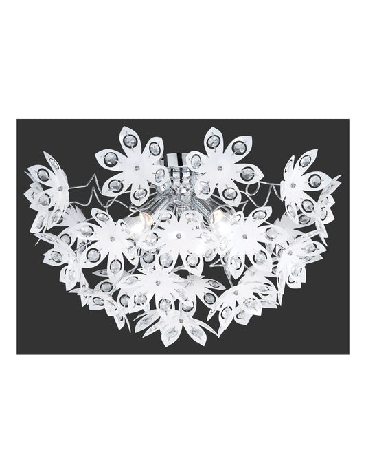 Blowball Deckenleuchte 3 Lichter Chrom Weiße Blumen Ø55 cm Trio Lighting