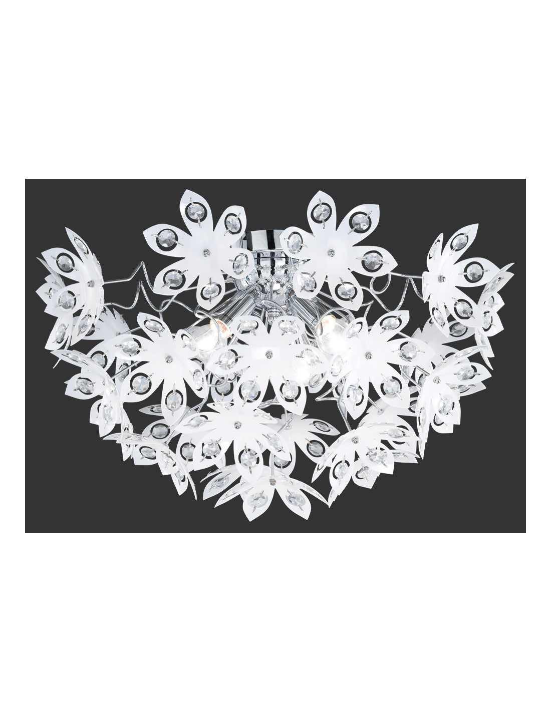 Blowball Deckenleuchte 3 Lichter Chrom Weiße Blumen Ø55 cm Trio Lighting