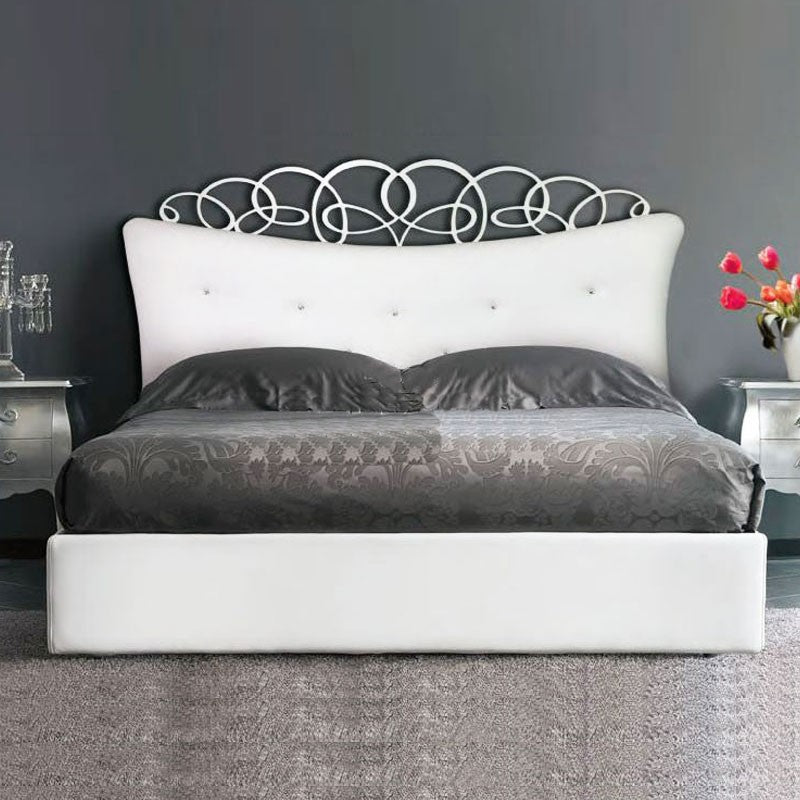 Container-Doppelbett mit gepolstertem Kopfteil aus Öko-Leder, 180 x 200 x 155 cm