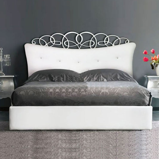 Container-Doppelbett mit gepolstertem Kopfteil aus Öko-Leder, 180 x 200 x 155 cm