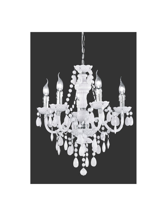 5-armiger Kronleuchter Lüster Classic in Chrom und Weiß mit dekorativen Anhängern von Trio Lighting