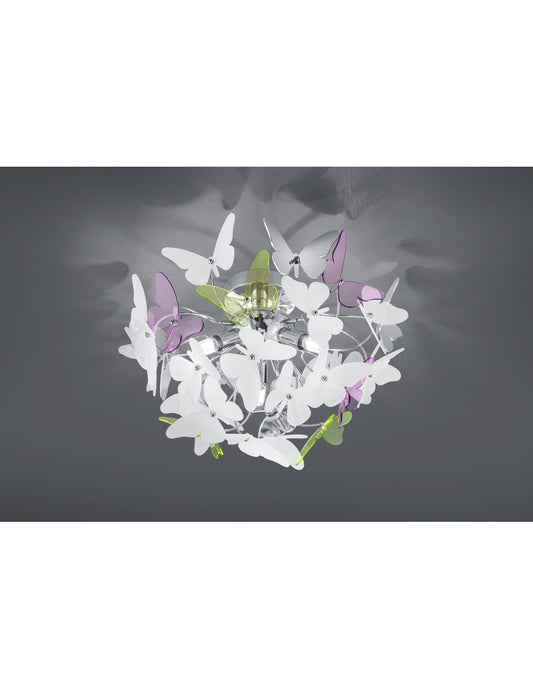 Schmetterlings-Deckenleuchte 3xG9 Chrom Mehrfarbige Schmetterlinge Ø45 cm Trio Lighting