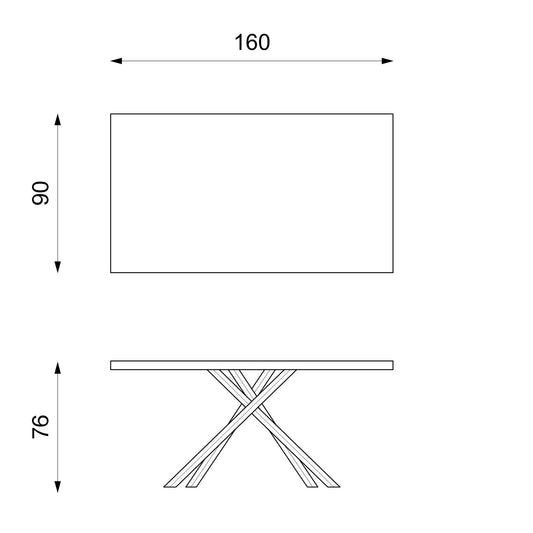 Fester Tisch aus Eichenfurnier und Metallbeinen 160x76h cm