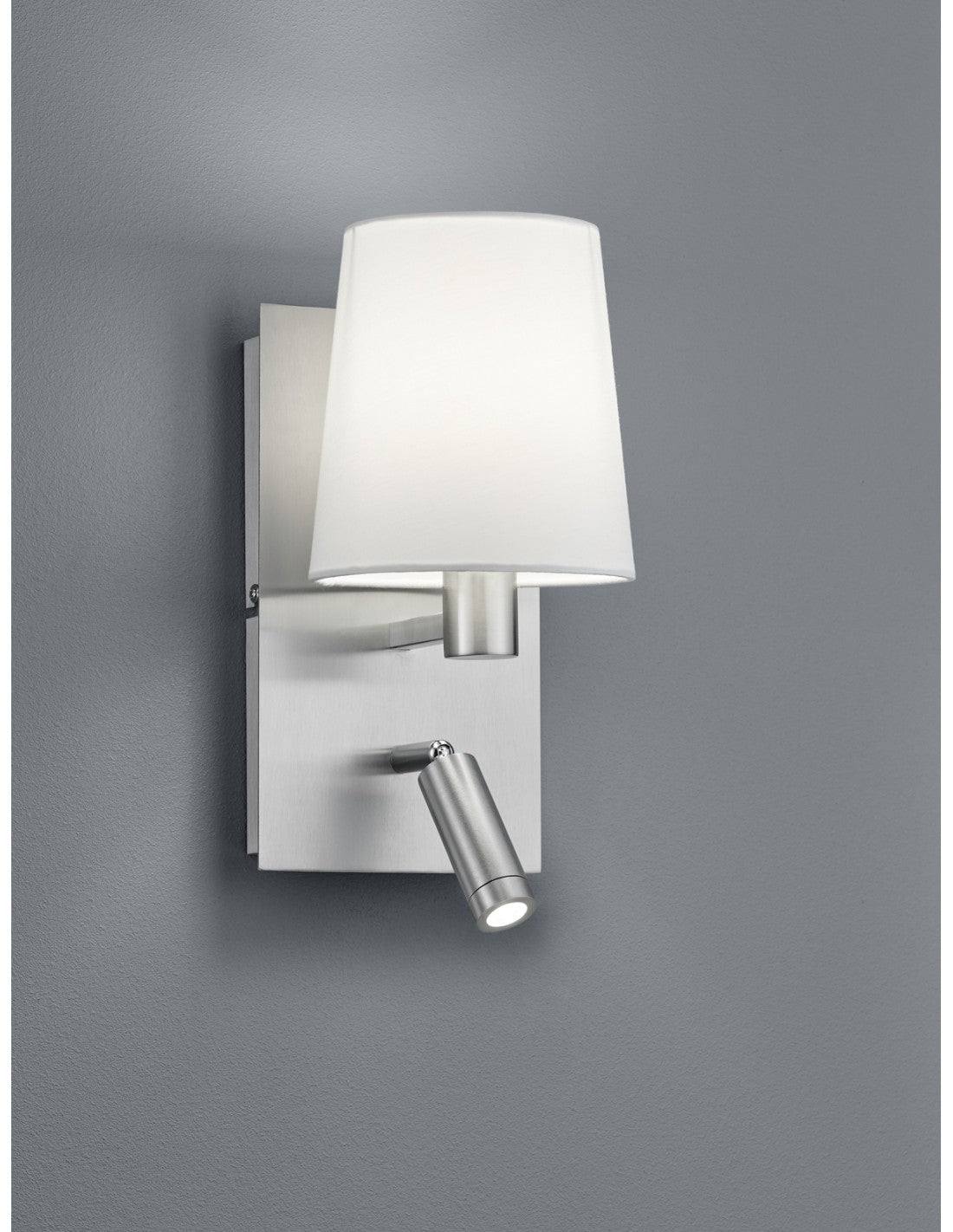 Moderne Wandleuchte mit weißem Lampenschirm und LED-Spot Marriot Nickel Trio Lighting