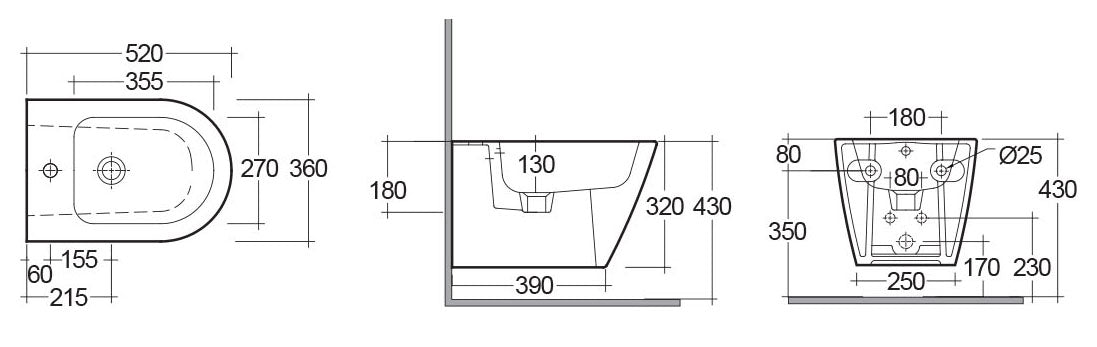 Hängendes Resort-Bidet mit versteckter Befestigung