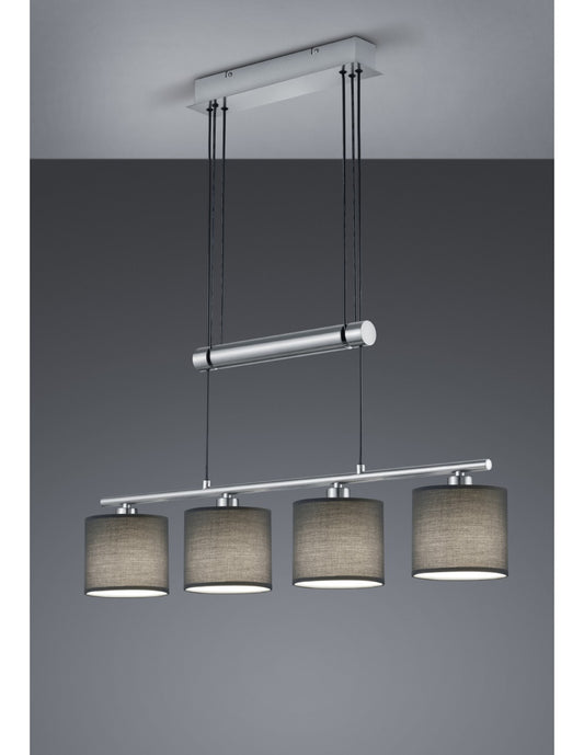 Aufhängung Garda Nickel 4 Lampen Stoff Grau L77 cm Trio Beleuchtung