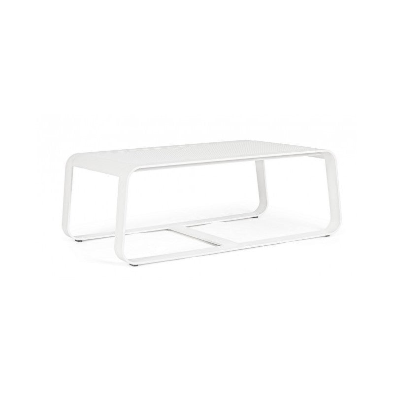 MERRIGAN Outdoor-Couchtisch aus weißem Aluminium, 105 x 62 x 38 cm