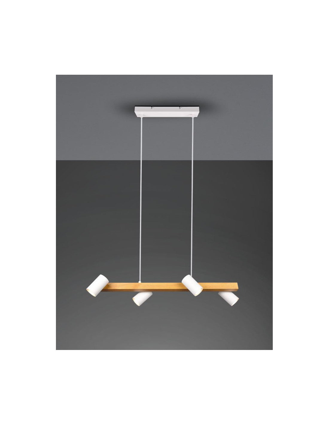 Lineare Hängelampe aus Holz mit 4 verstellbaren zylindrischen Spots, weiß, Marley Trio Lighting