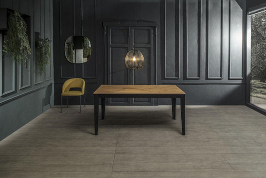 Ausziehbarer Tisch aus Eiche-Schwarz 80 cm x 130-290 cm H. 76 cm