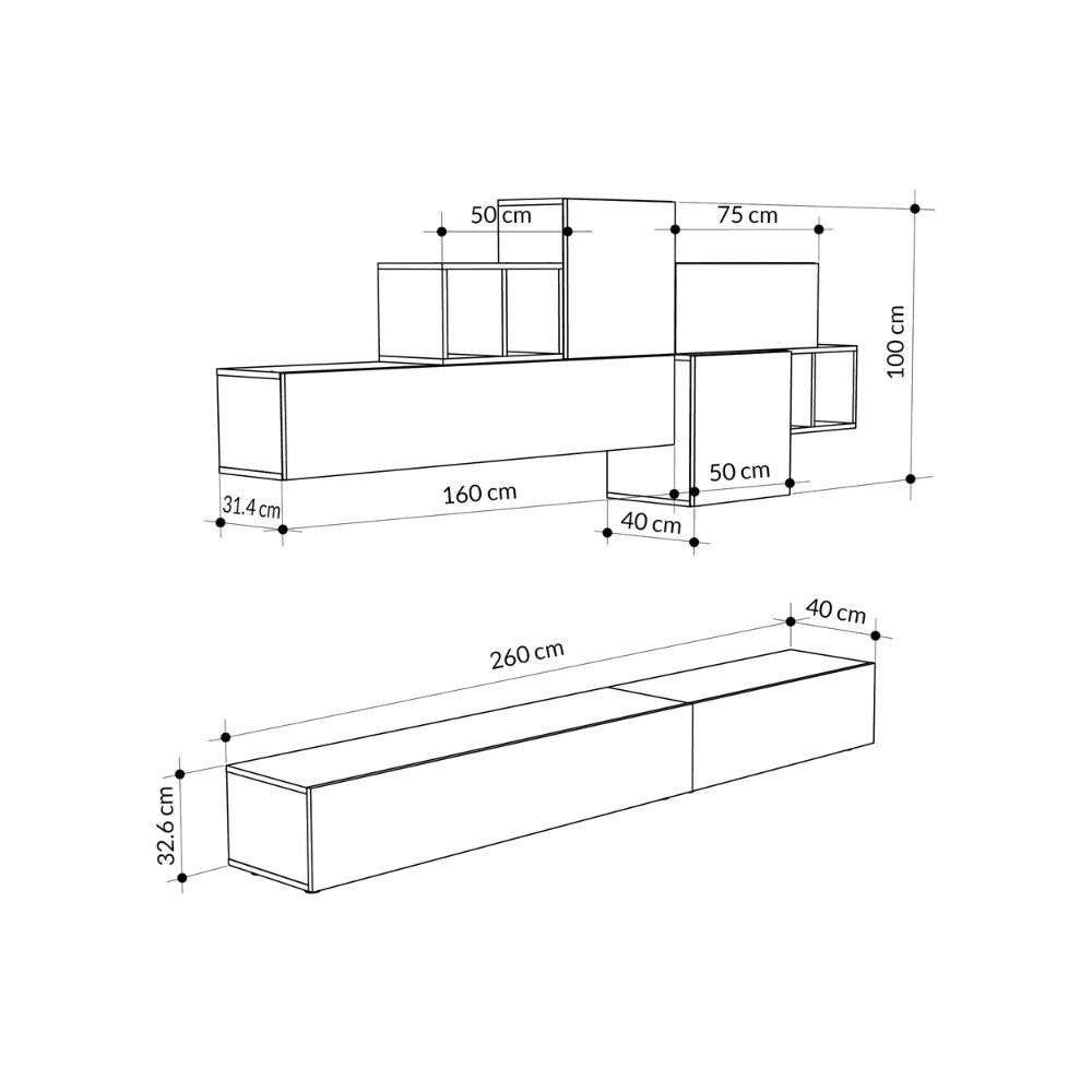 Tromen Wandsystem 260 cm. Anthrazitweiß MTV234474