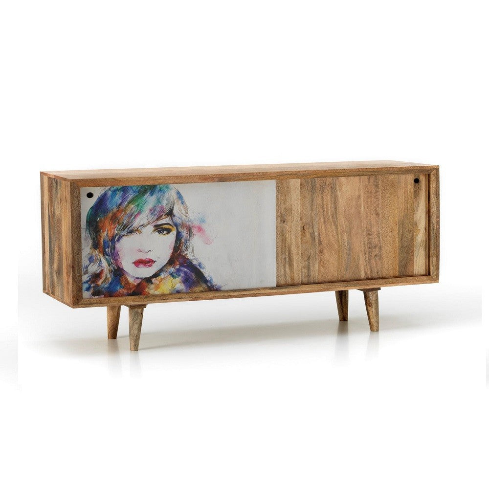 Modernes Sideboard aus ethnischem braunem Mangoholz, 160 x 45 x H 85 cm