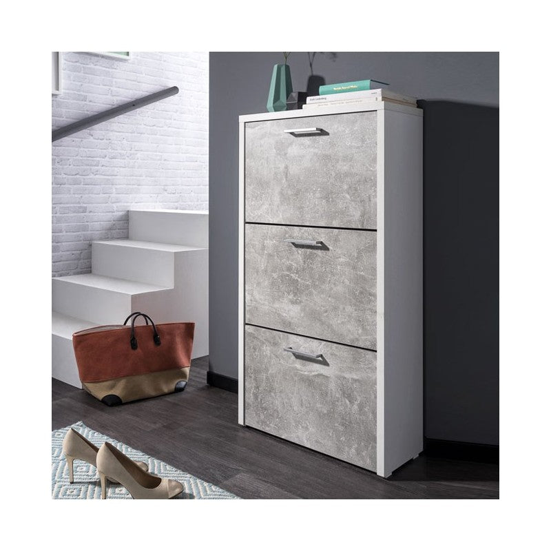 Scarpiera 3 ribalte struttura bianca e cemento 61x25xh.115 cm EFFEZ